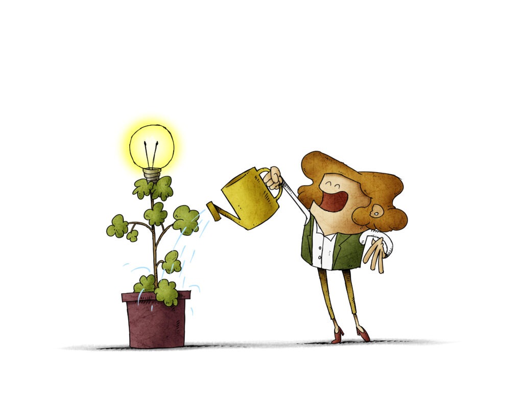 Depositphotos 325639078 XL IT Growth for Small Businesses: Why Your Tech Matters 1 Business Automation Articles Illustration of a person nurturing a plant with a glowing light bulb at the top, symbolizing IT growth for small businesses.