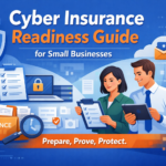 cyber insurance readiness guide Cyber Insurance Readiness Guide for Small Businesses 2 Compliance A businesswoman and businessman review checklists and documents, surrounded by cyber security icons, with the text "Cyber Insurance Readiness Guide for Small Businesses." Includes a cyber insurance application checklist to help you prepare, prove, and protect.