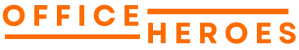 Text reads "Office Heroes" in bold orange capital letters with lines above and below.